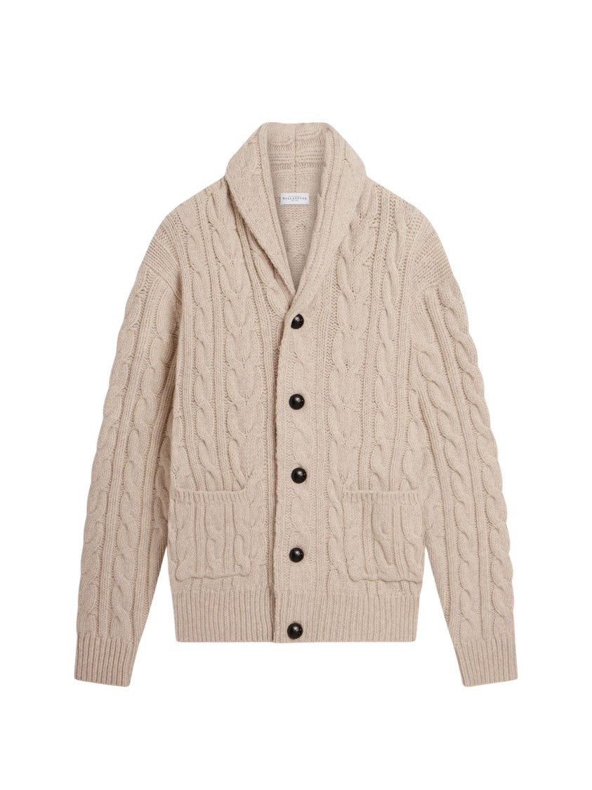 Ballantyne Perla Cable-Knit Wool Shawl Collar Cardigan