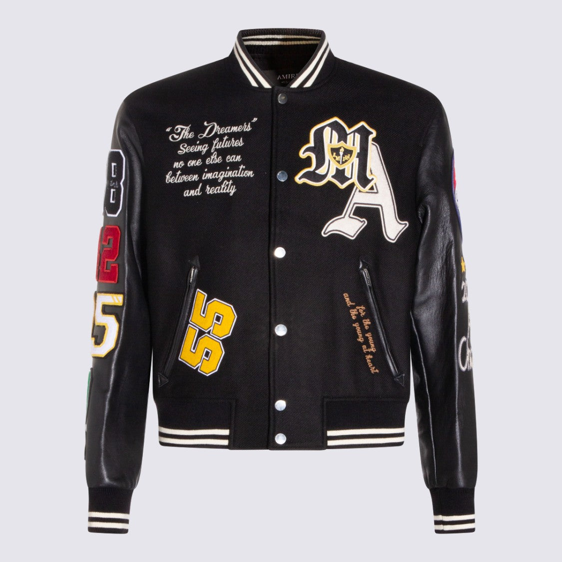 Amiri Varsity-Inspired Black Wool Jacket With Leather Sleeves