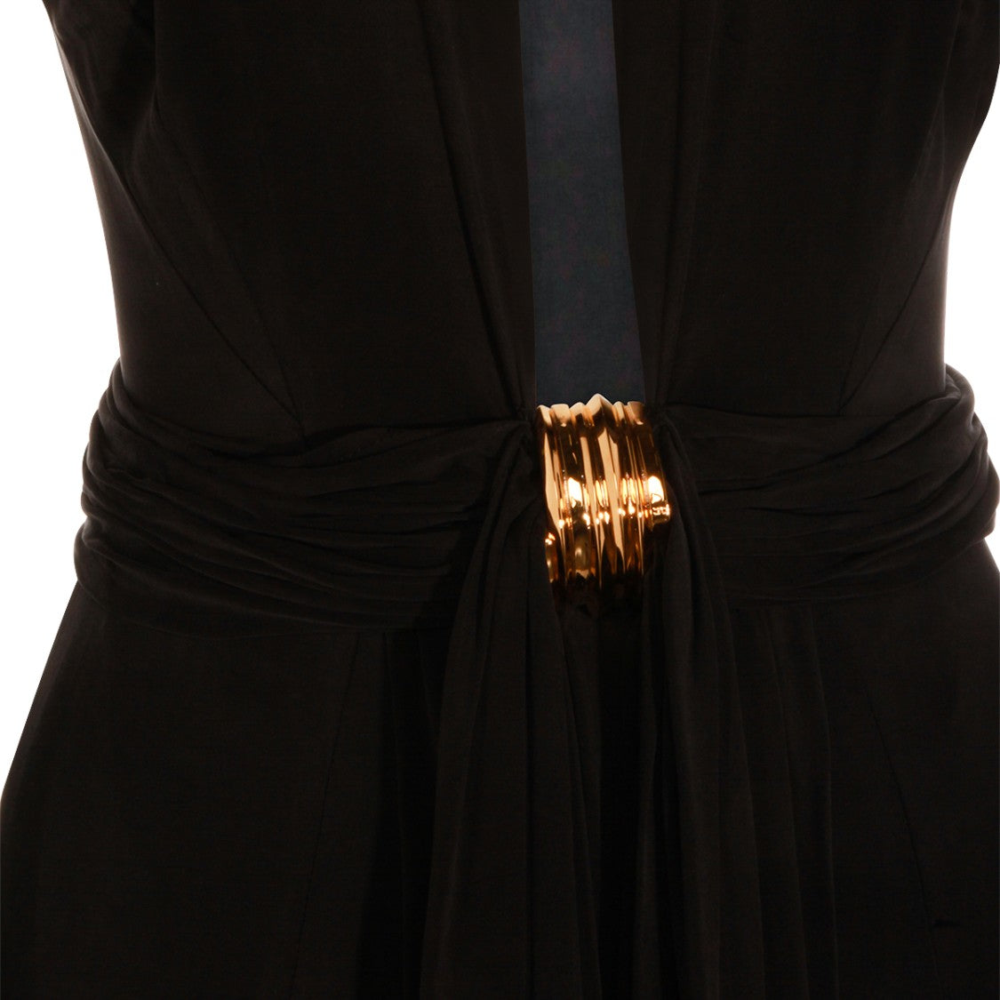 Elisabetta Franchi Long Black Maxi Dress With Draped Detail And Gold Hardware