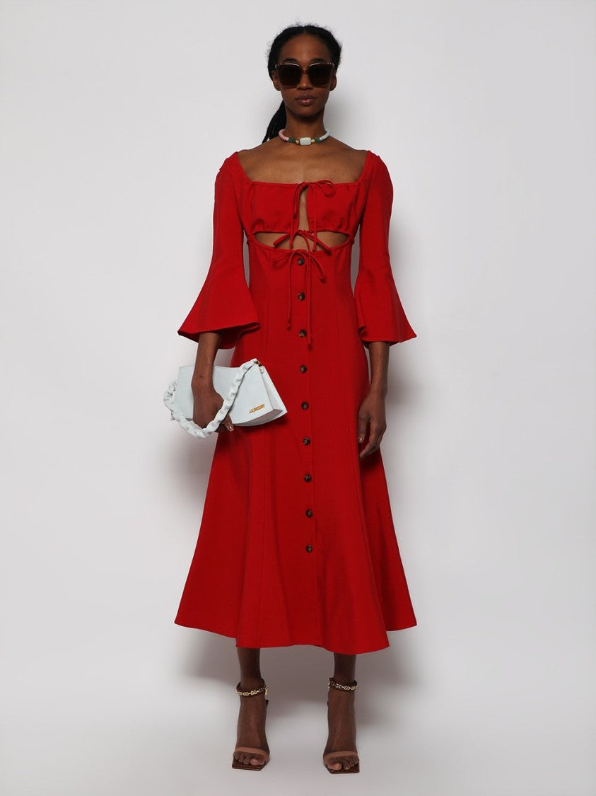 Rosie Assoulin Off-The-Shoulder Midi Dress With Bell Sleeves