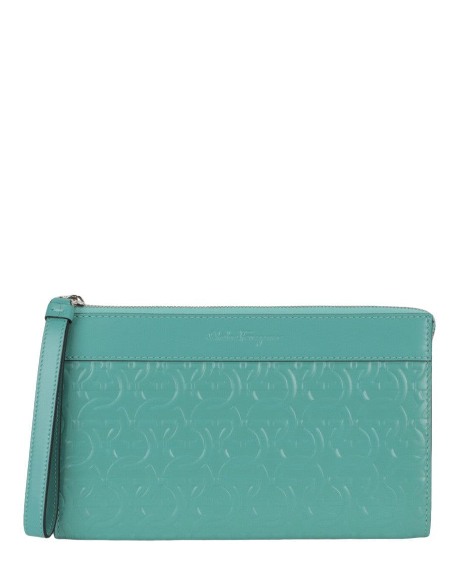 Ferragamo Gancini Embossed Leather Clutch