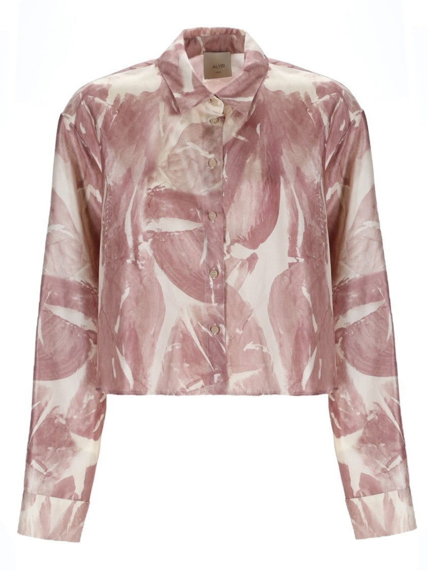 Alysi Neutrals Leaf Print Silk Shirt