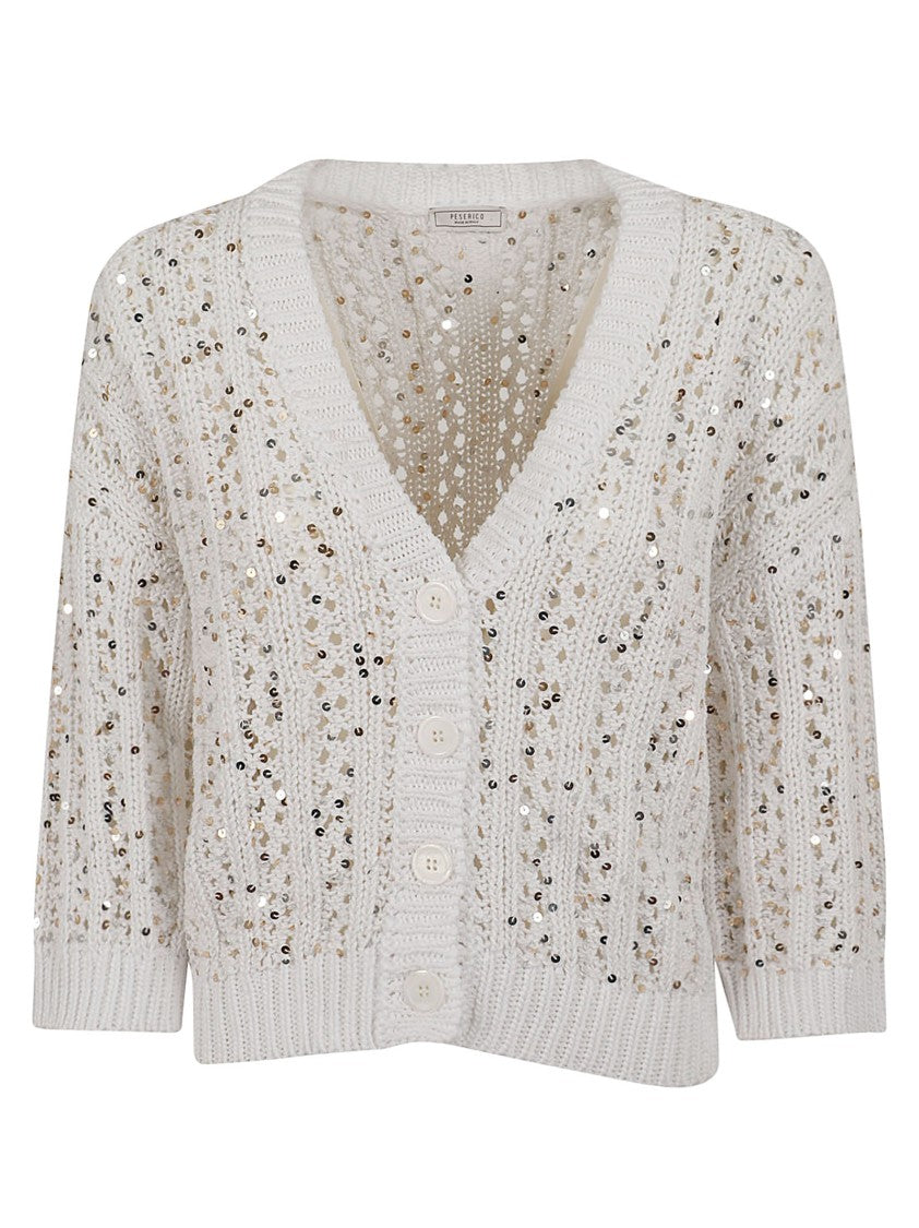 Peserico Sequined Openwork Cotton Cardigan
