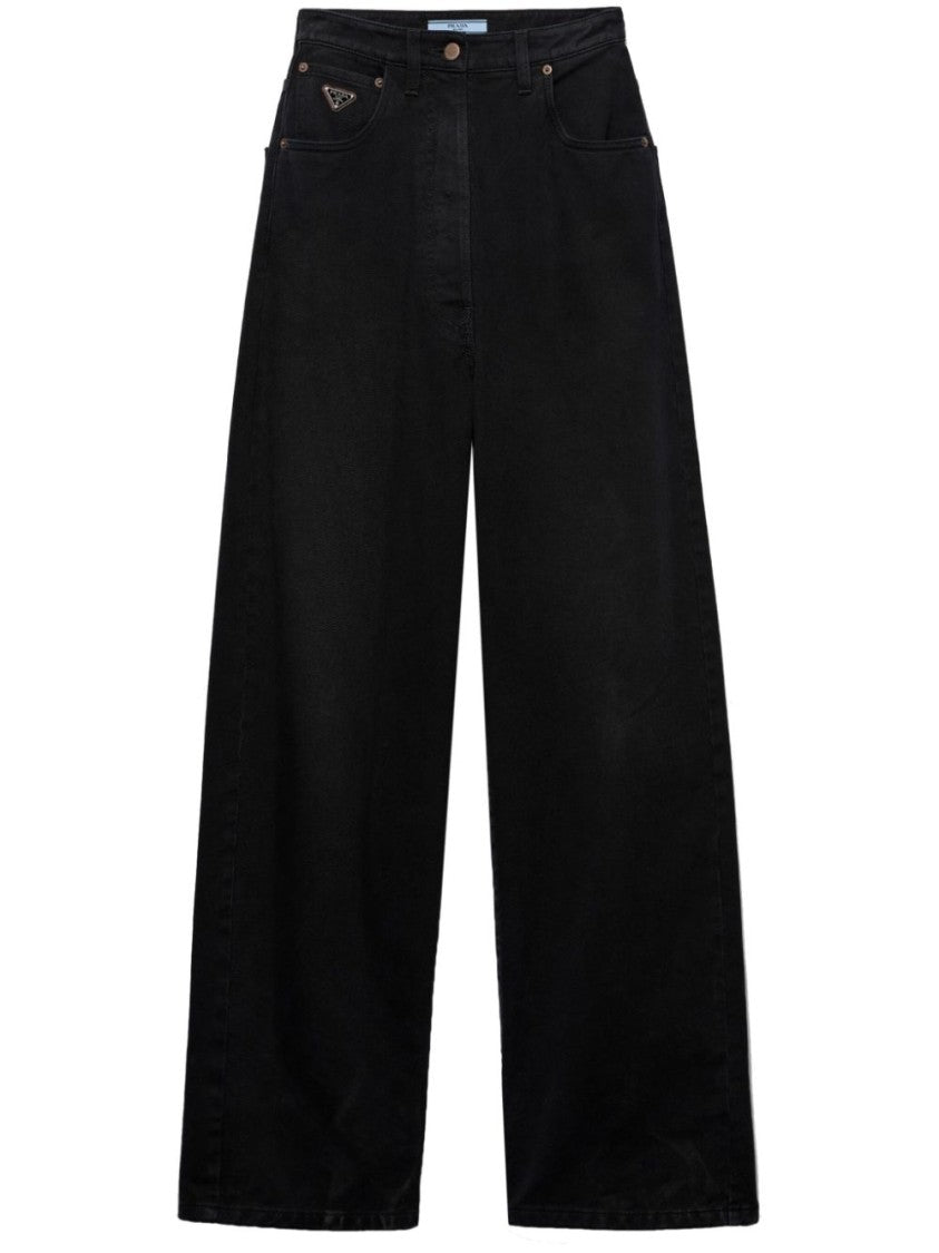 Prada High-Waisted Wide-Leg Jeans With Design