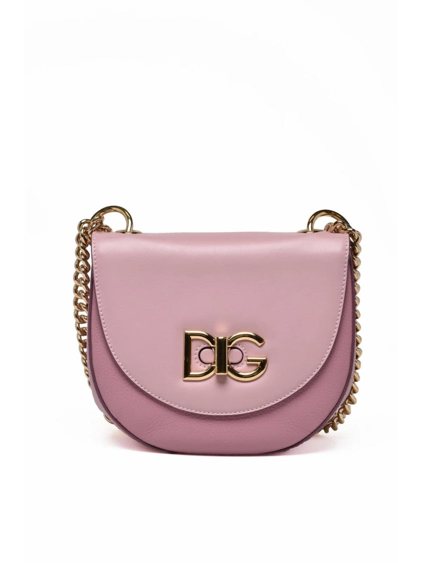 Dolce & Gabbana Compact Smooth Leather Crossbody Bag With Gold Chain Strap