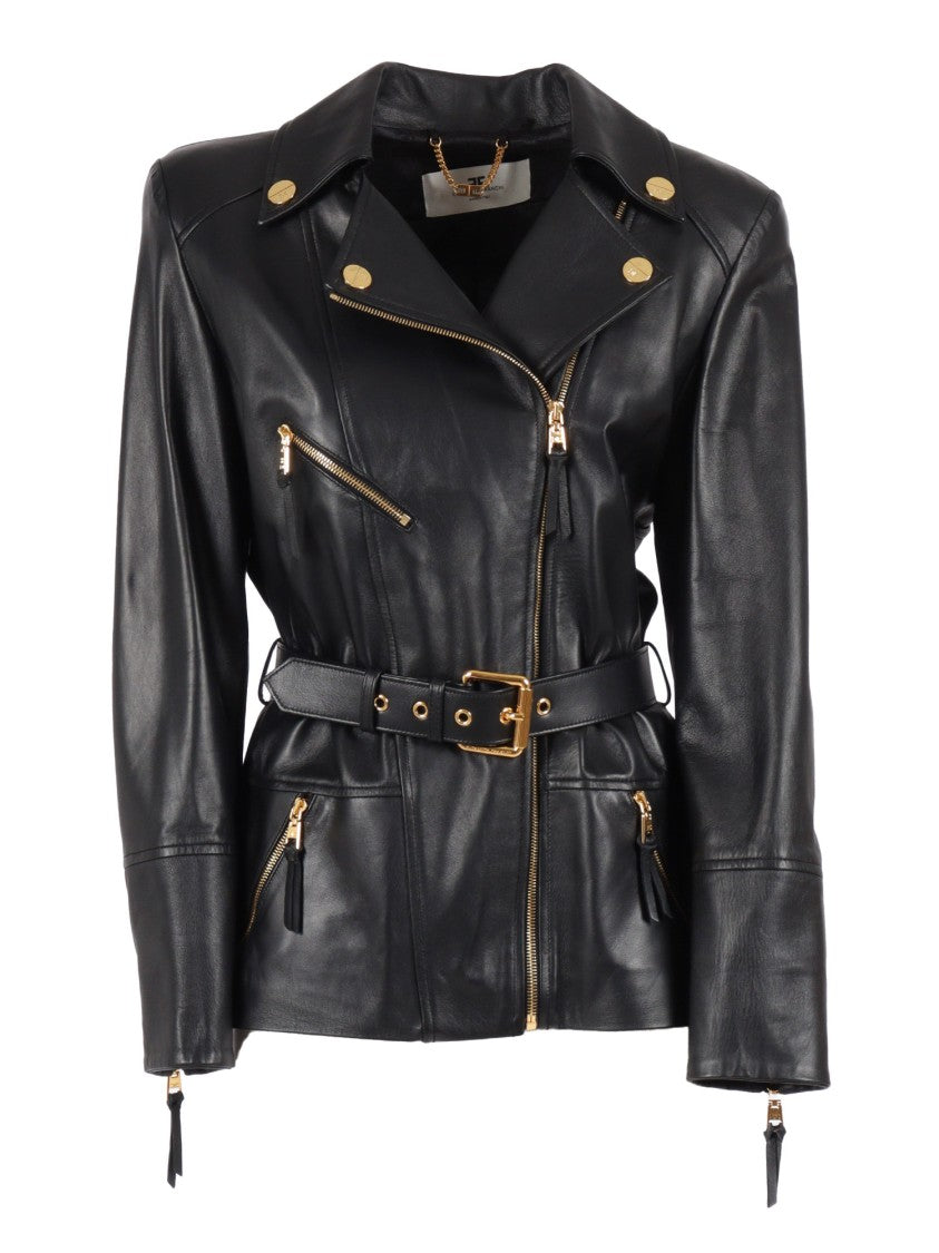 Elisabetta Franchi Fitted Sheepskin Leather Jacket With Belted Waist