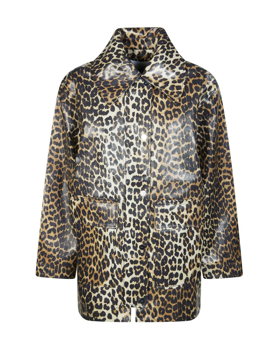 Ganni Leopard Laminated Almond Jacket Milk