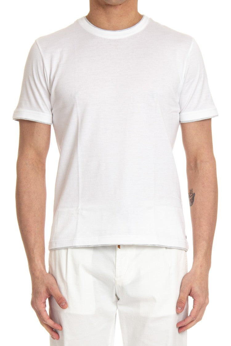 Eleventy White Double-Trim Cotton T-Shirt