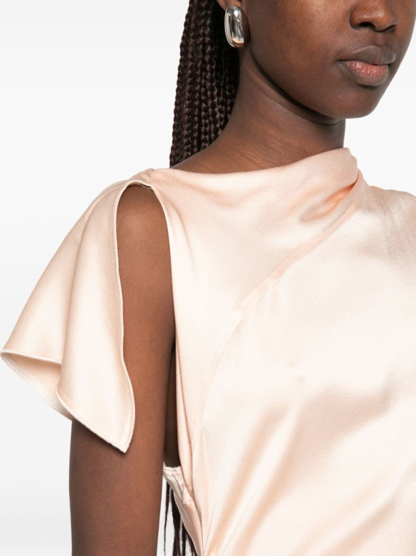 Victoria Beckham Asymmetrical Draped Midi Dress With Unique Sleeve Detail