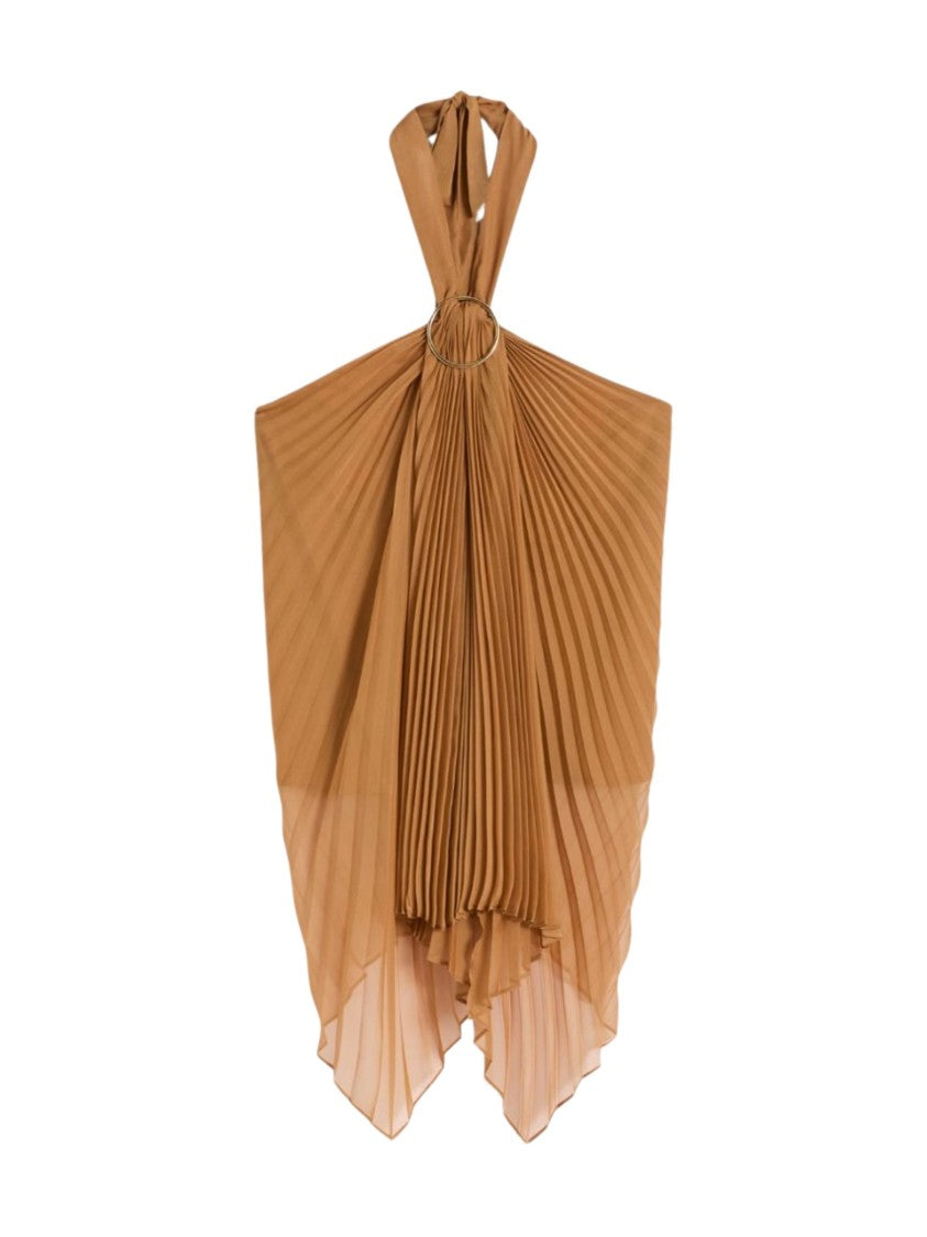 Max Mara Brown Pleated Knot Halter Neck Top