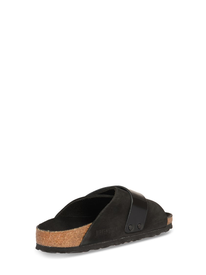 Birkenstock Contoured Black Leather Slip-On Sandals