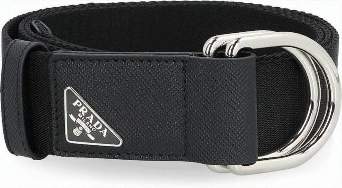 Prada Textured Leather Belt With Double D-Ring Buckle