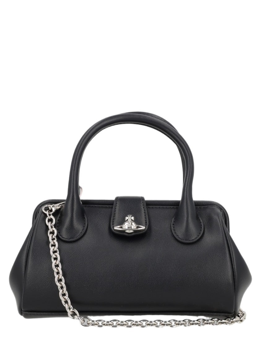 Vivienne Westwood Structured Black Handbag With Metallic Orb Emblem