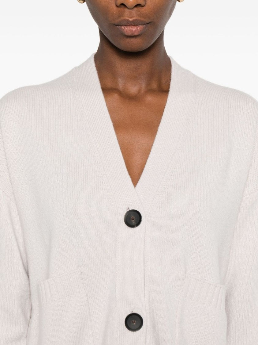 Alpha Studio White Wool-Cashmere Blend Cardigan With Front Buttons