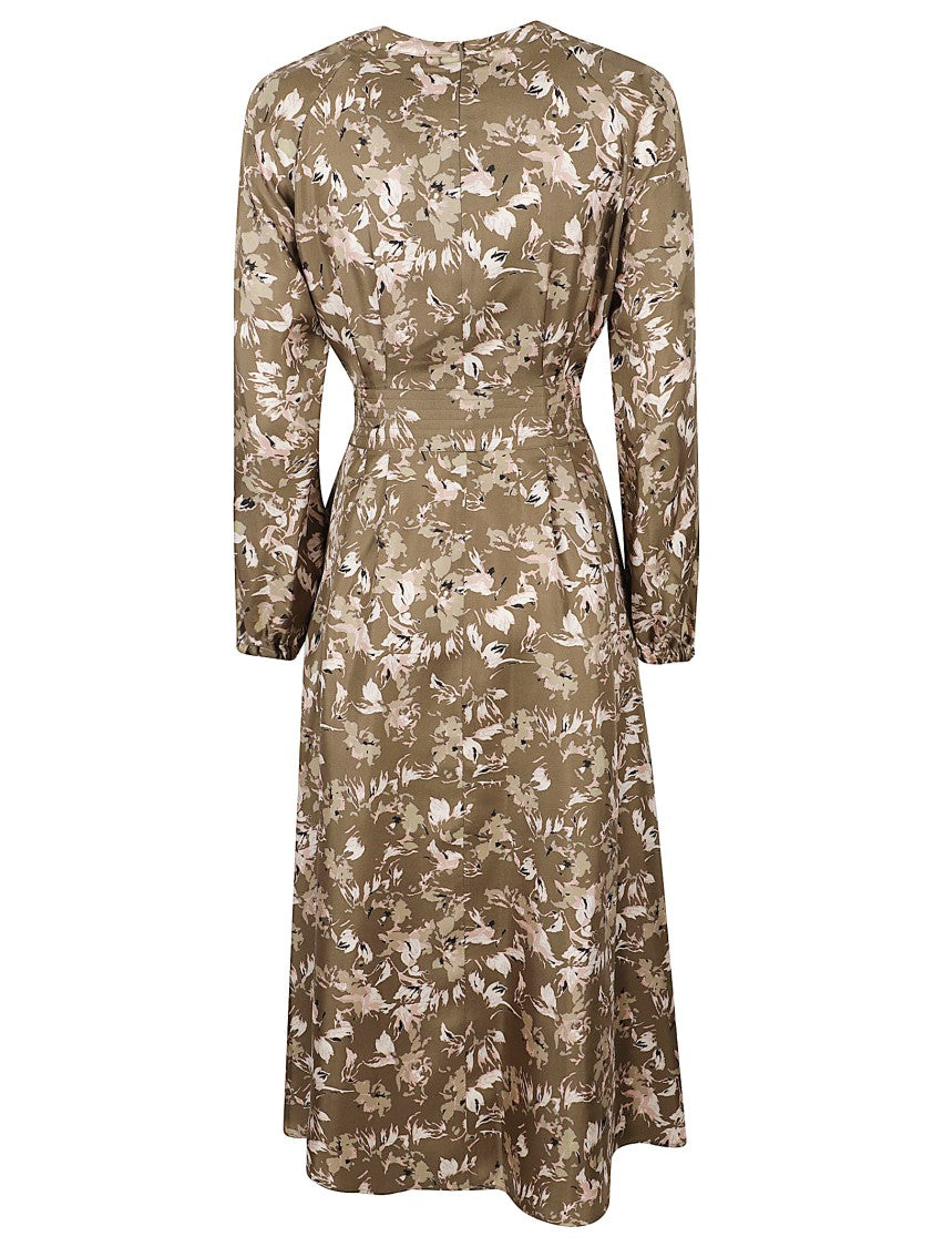 Max Mara Relaxed Fit Midi Dress With Floral Pattern And Keyhole Detail