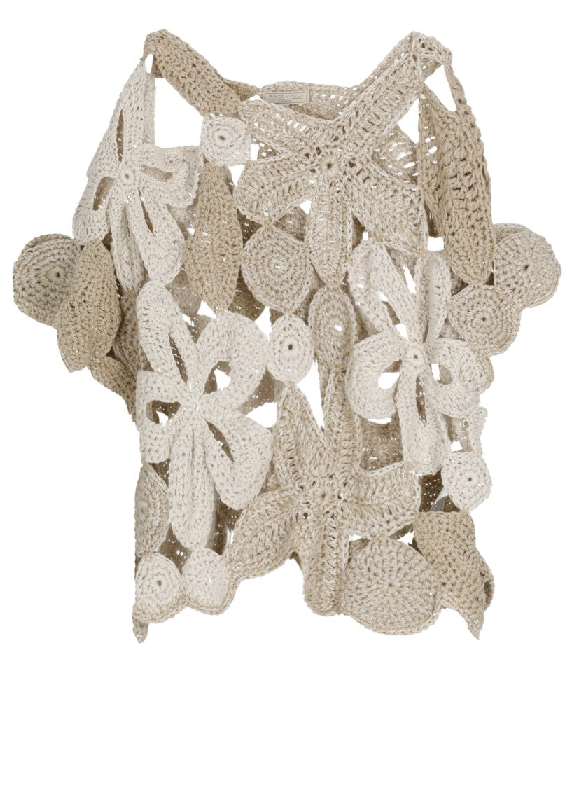 Antonelli Firenze Beige Rododendro Cut-Out Linen-Blend Sweater