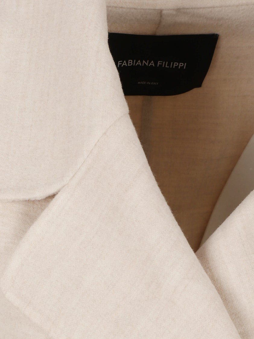 Fabiana Filippi Mid-Length Textured Fabric Coat With Classic Lapel And Belted Waist