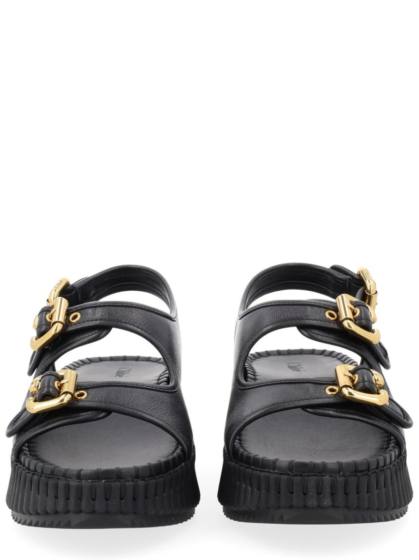 Chloé Nama Wedge Leather Sandals