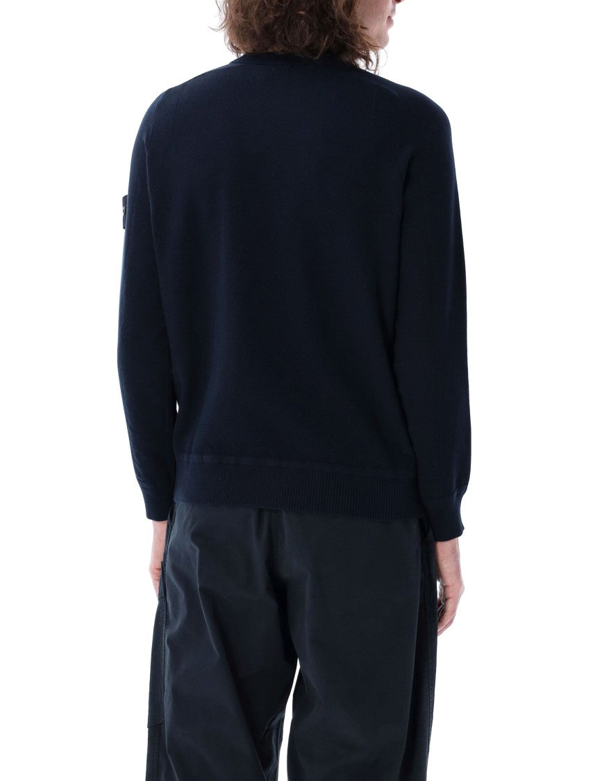 Stone Island Ribbed Black Cotton Crewneck