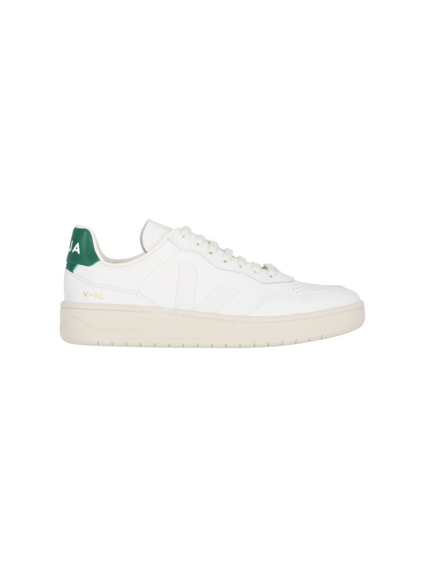 Veja "V-90" Sneakers In White Leather Round Toe