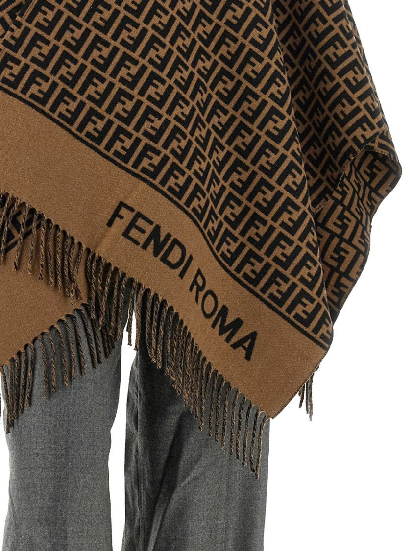 Fendi Geometric Patterned Square Poncho In Wool And Cashmere Blend