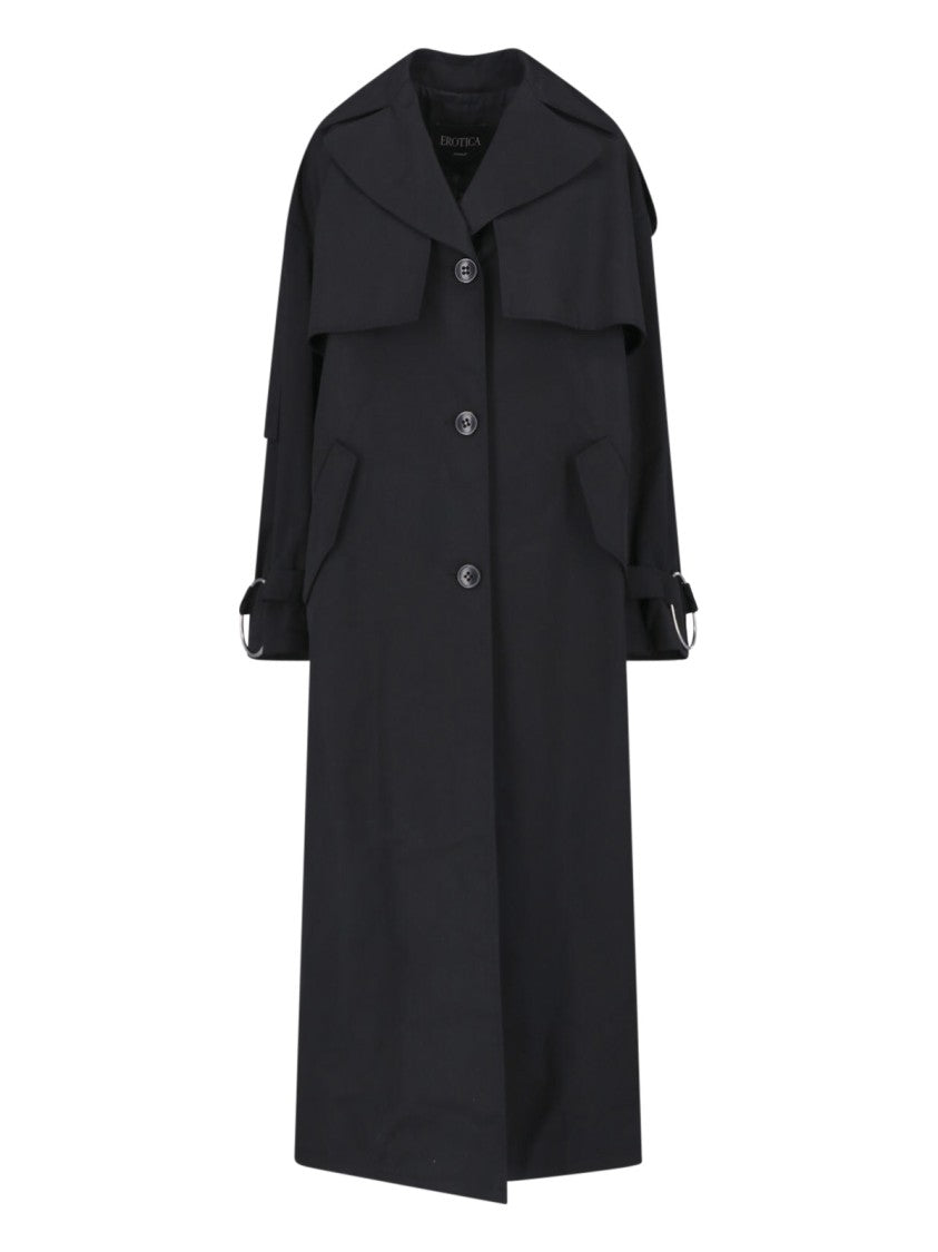 Dondup Black Cotton-Blend Canvas Trench Coat