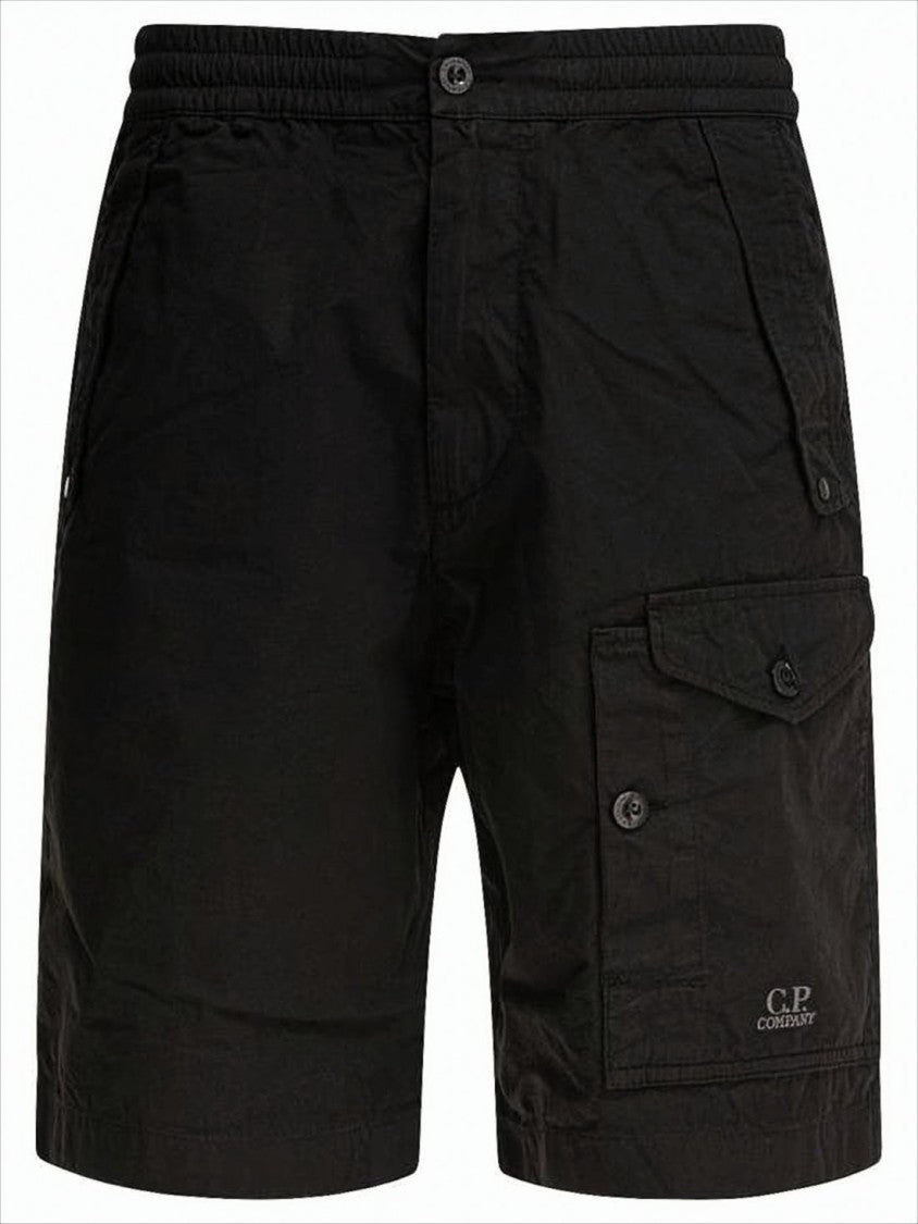 C.P. Company Relaxed Fit Black Shorts With Button Closure