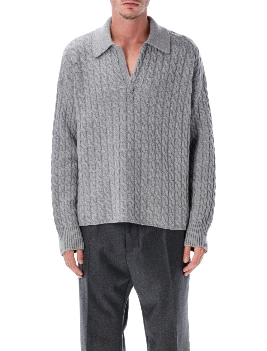 Ami Paris Cable Knit Polo Sweater
