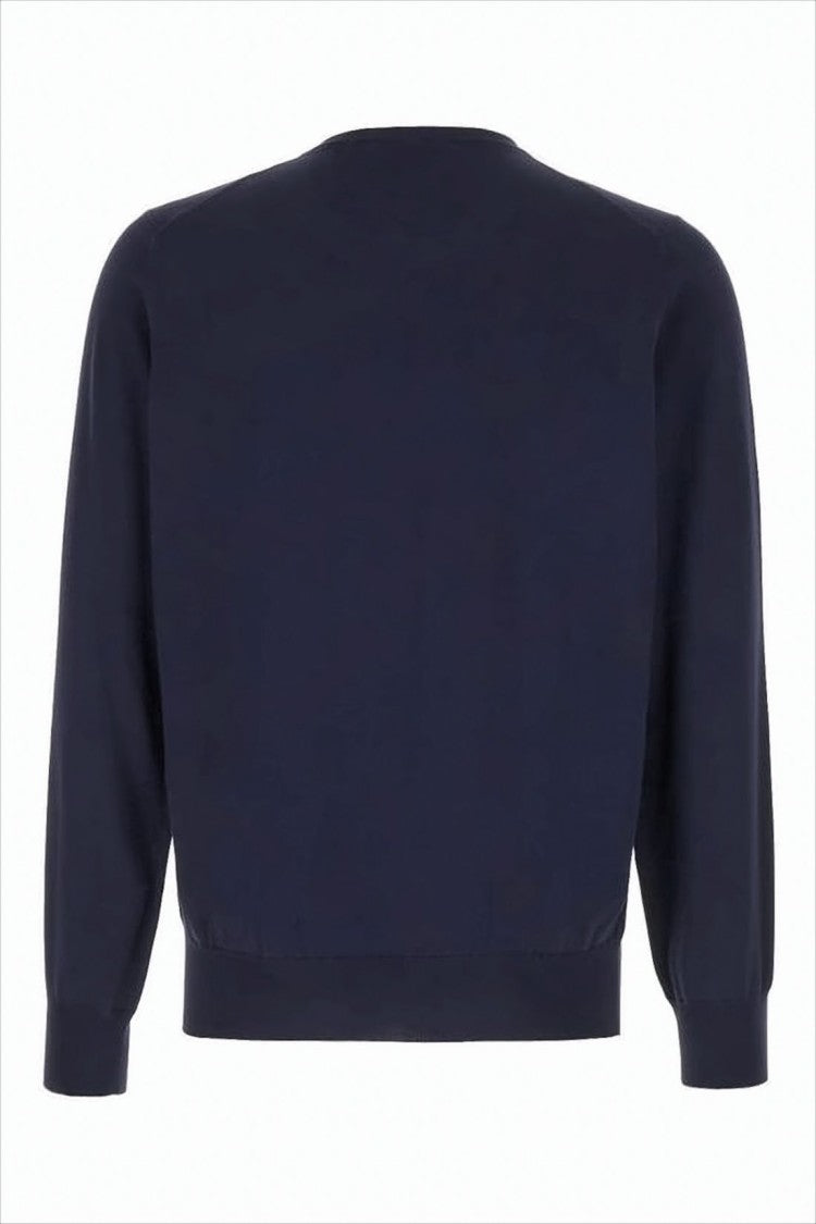 Brunello Cucinelli Crew Neck Knit Sweater In Deep Navy Cotton