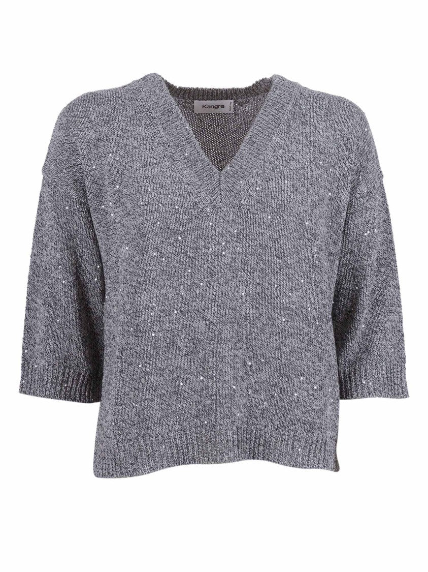 Kangra Cashmere Short Sleeve Sequin Pulleneck Sweater
