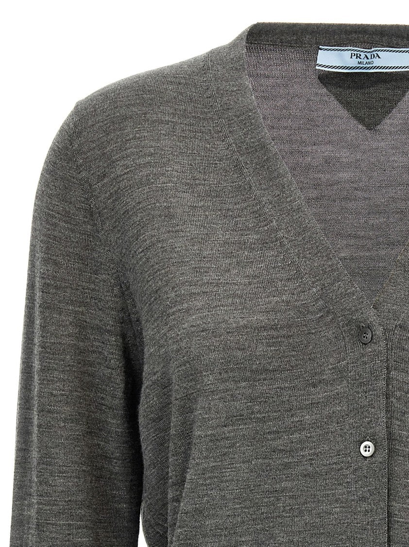 Prada Virgin Wool Cardigan With Subtle Triangle Logo