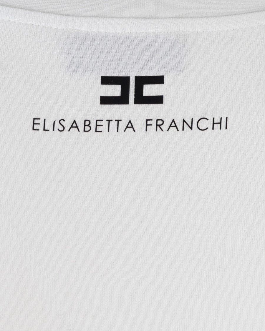 Elisabetta Franchi Cotton Jersey T-Shirt With White Jewel Logo