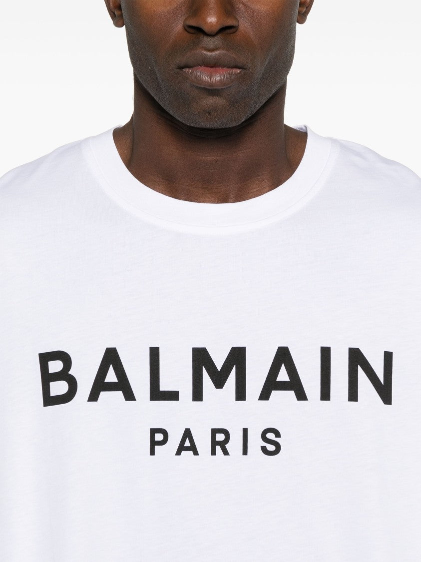 Balmain White T-Shirt Organic Cotton Logo T-Shirt