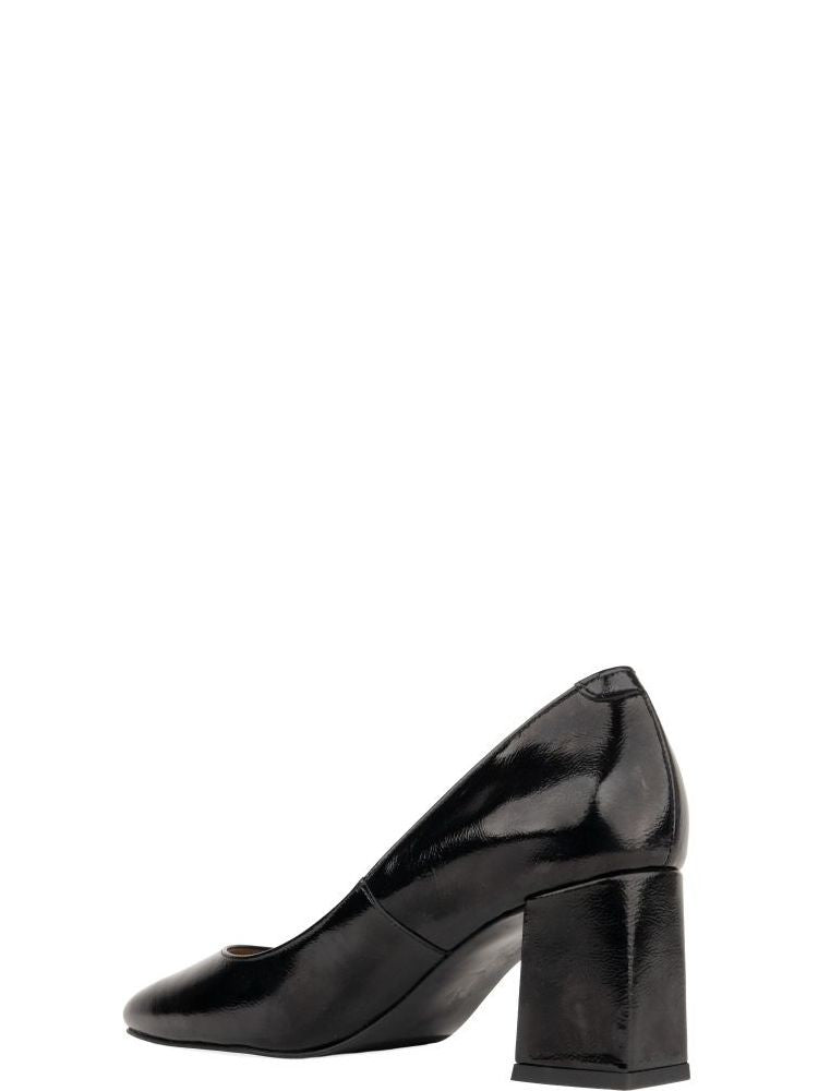 Sergio Moretti Black Closed-Toe Leather Low-Block-Heel Pumps