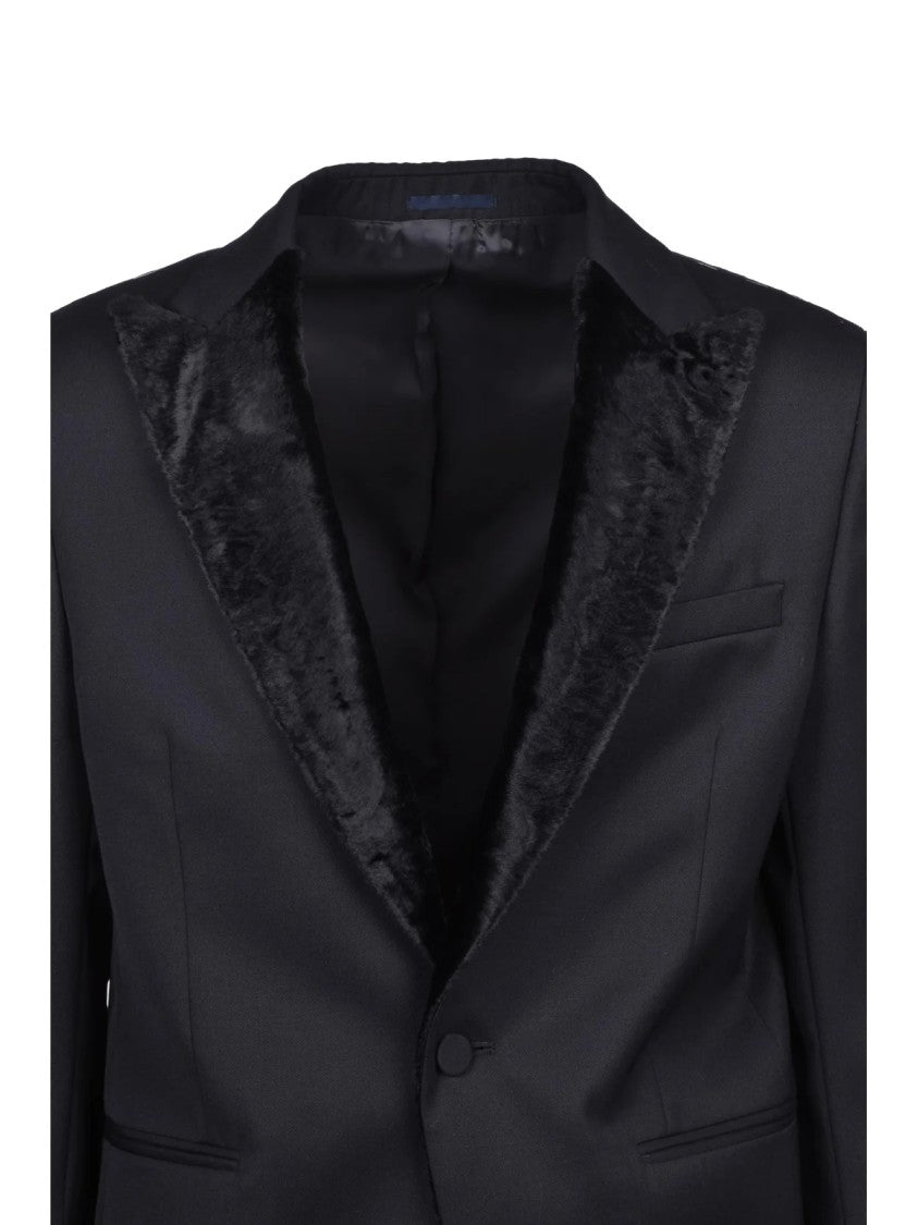 Michele Paoloni Black Virgin Wool Men's Velvet Tuxedo Jacket