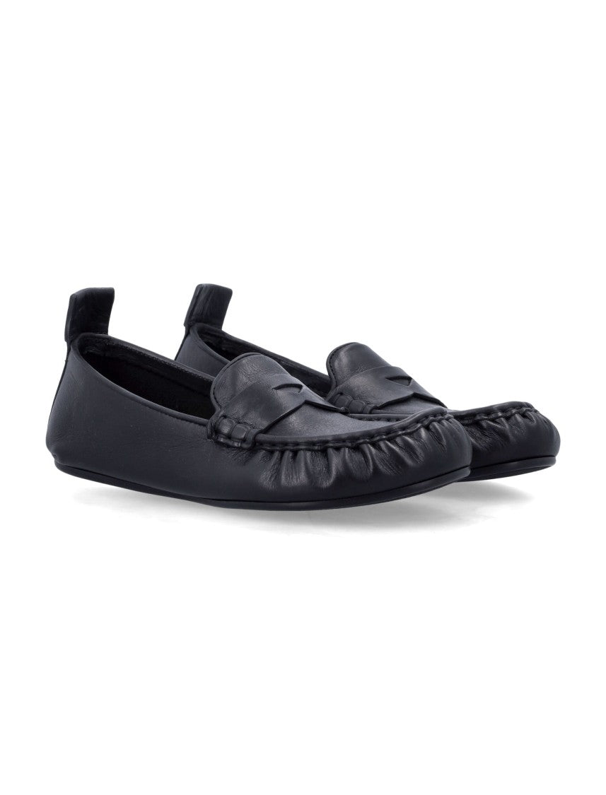 Acne Studios Oiled Calf Leather Loafers With Round Toe And Gathered Detailing
