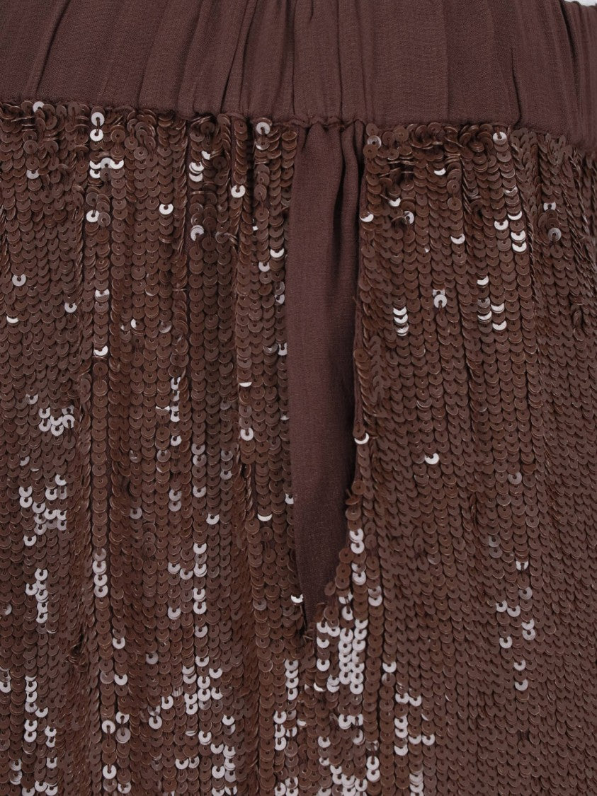Parosh Brown Viscose Sequin Straight-Leg Pants