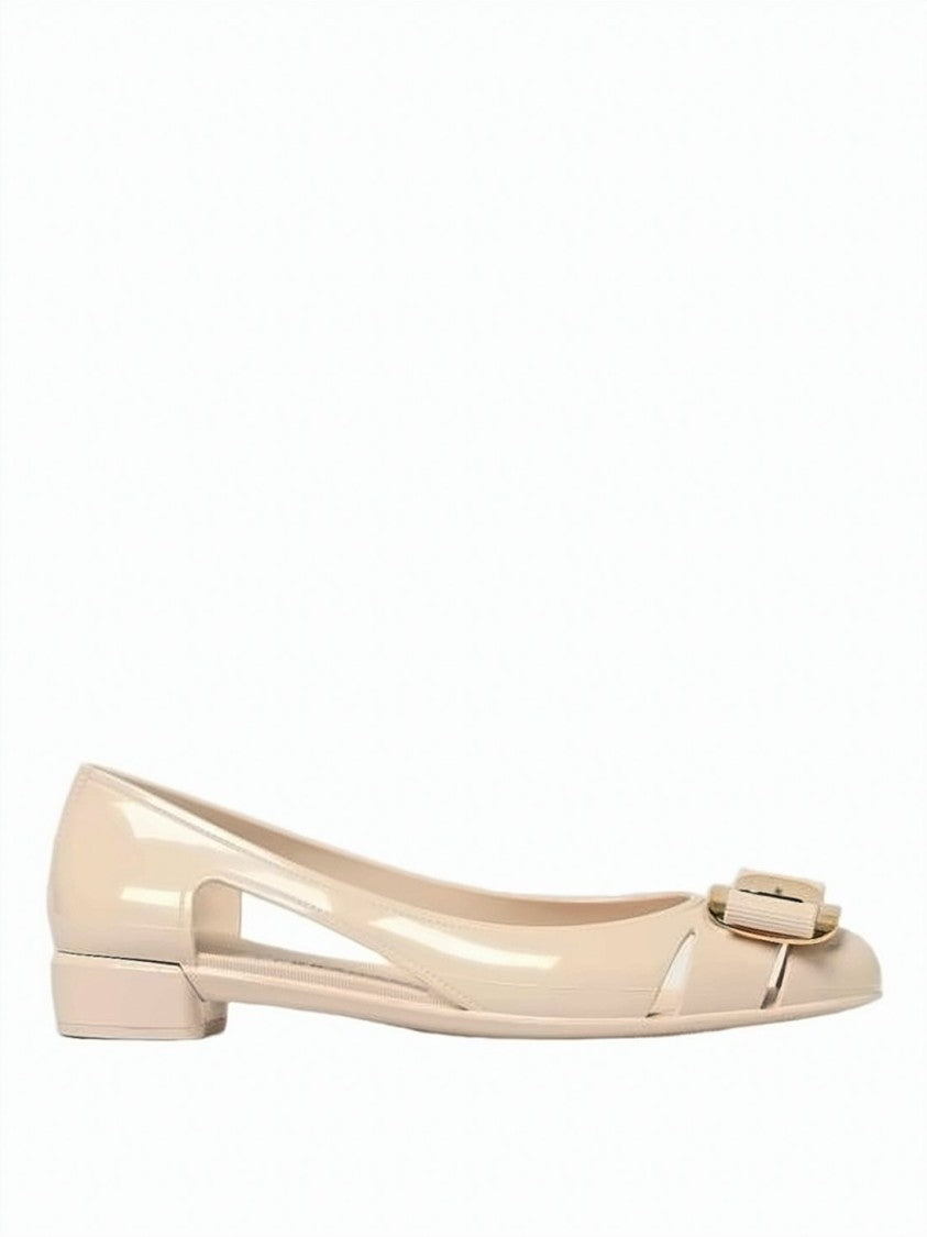 Salvatore Ferragamo Glossy Rubber Flats With Cut-Out Sides