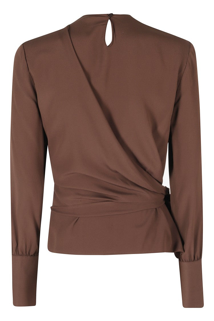 Federica Tosi Brown One-Shoulder Removable Sleeve Acetate-Silk Blouse