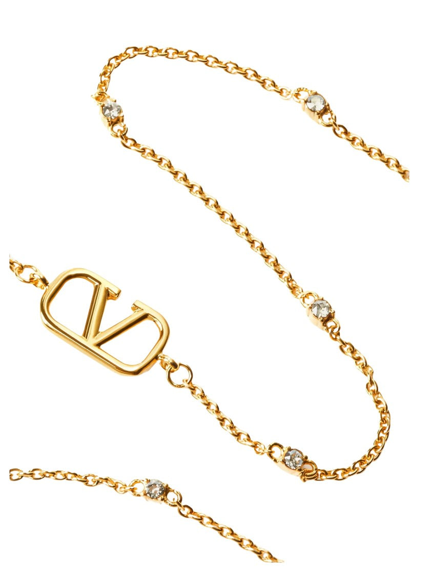 Valentino Necklace Crystal Logo Charm Necklace