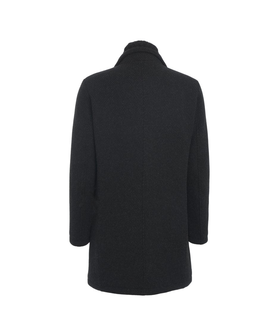 Gimo's Single-Breasted Black Wool Coat With Tailored Fit And High Collar