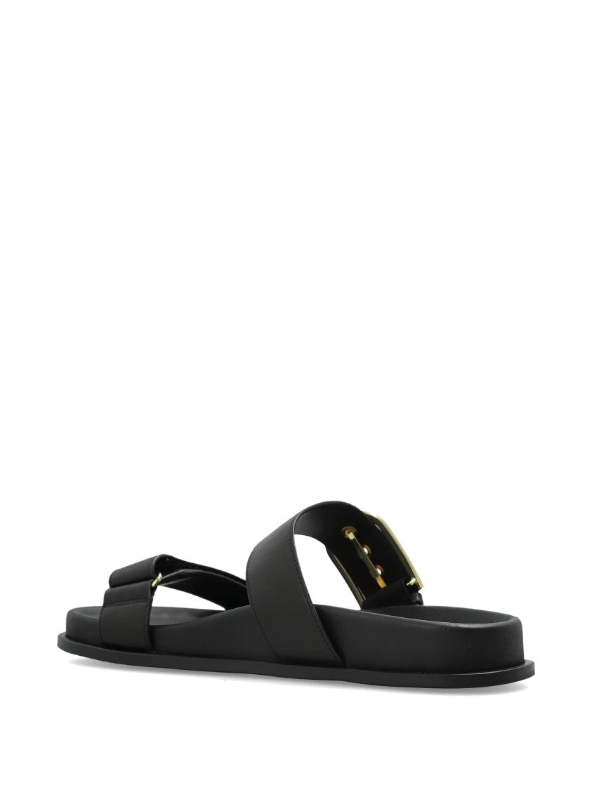 Furla Solea Sandal Black Leather Gold Buckle