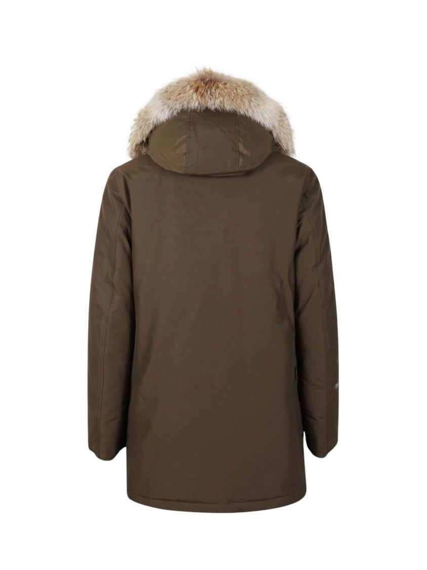 Woolrich Brown Cotton-Blend Detachable Fur Hood Parka