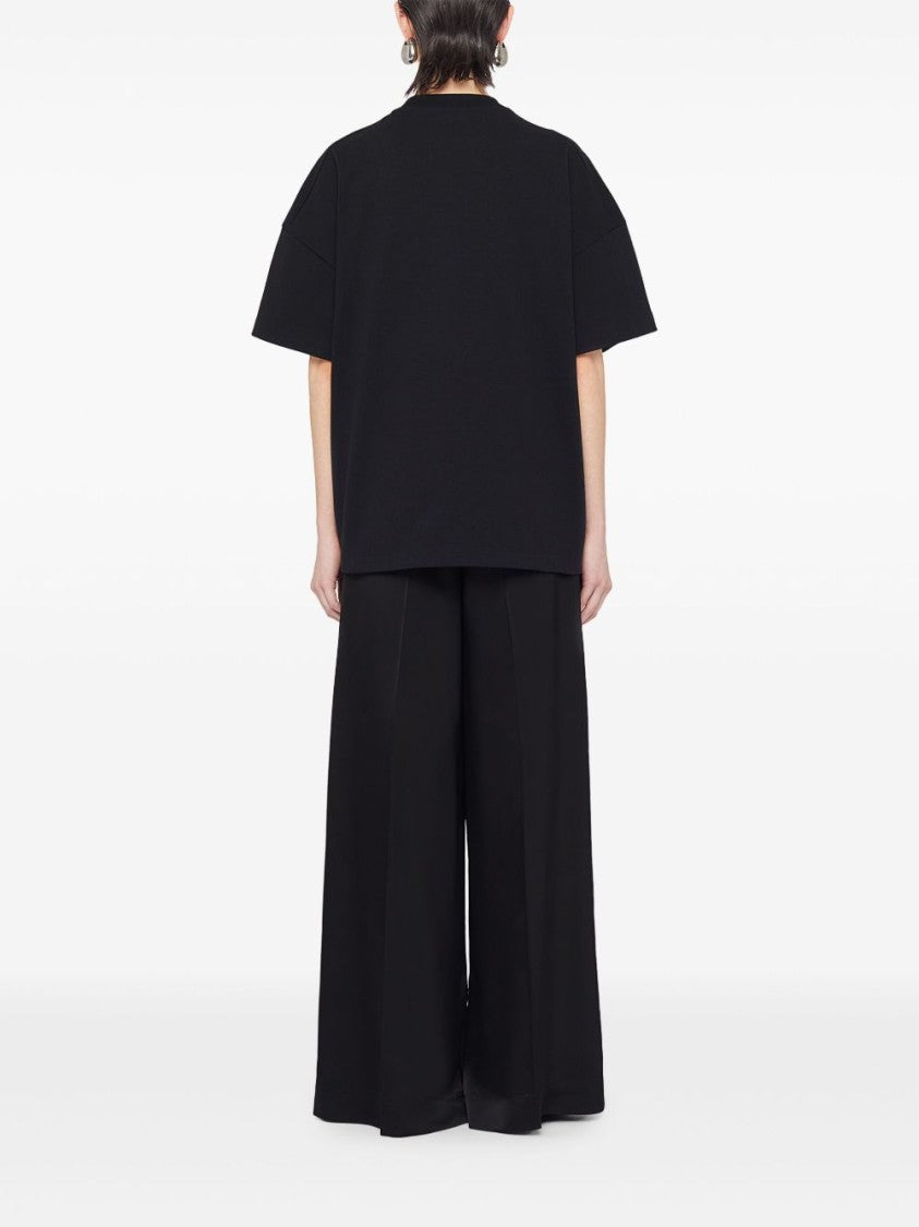 Jil Sander Round Neck Black Cotton T-Shirt With Tonal Logo Print