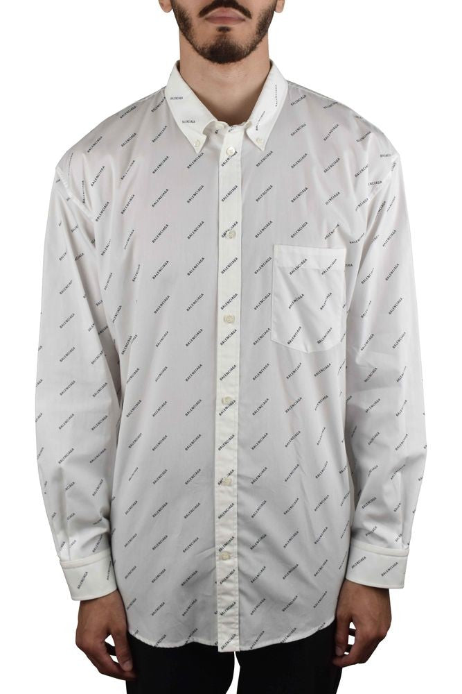 Balenciaga Diagonally Printed Cotton Shirt With Button Closure