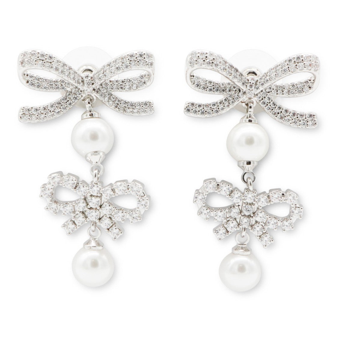 Self-Portrait Silver Pearl Crystal Earrings