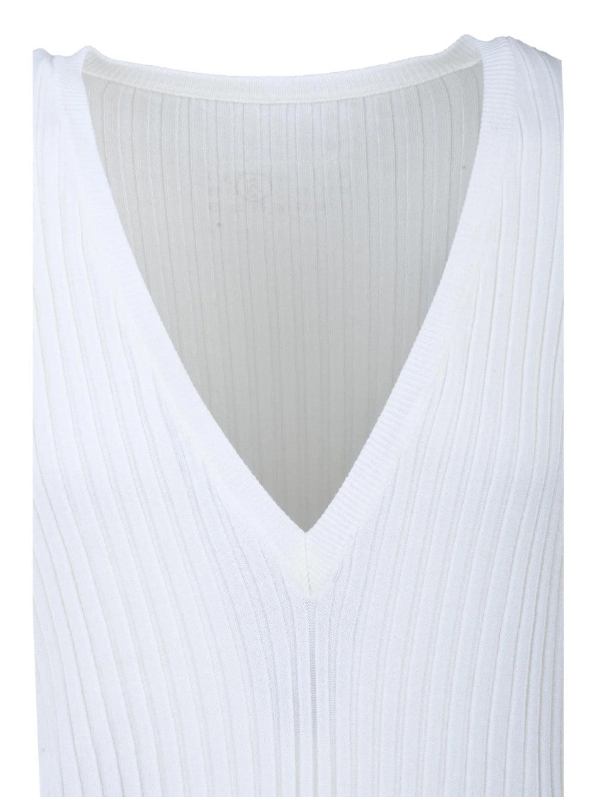 Maison Margiela Ribbed Knit Sweater With V-Neckline And Short Sleeves