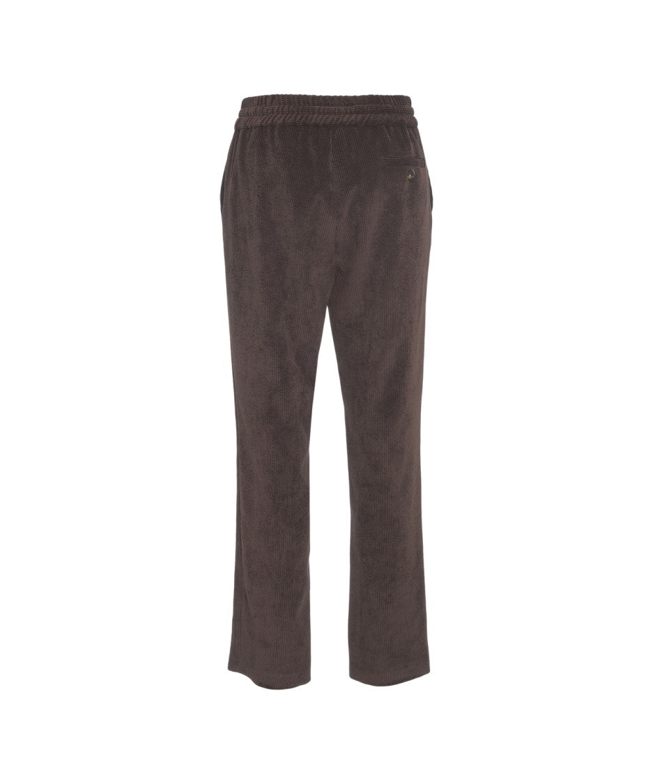 Gender Refined Brown Corduroy Trousers With Drawstring Waist