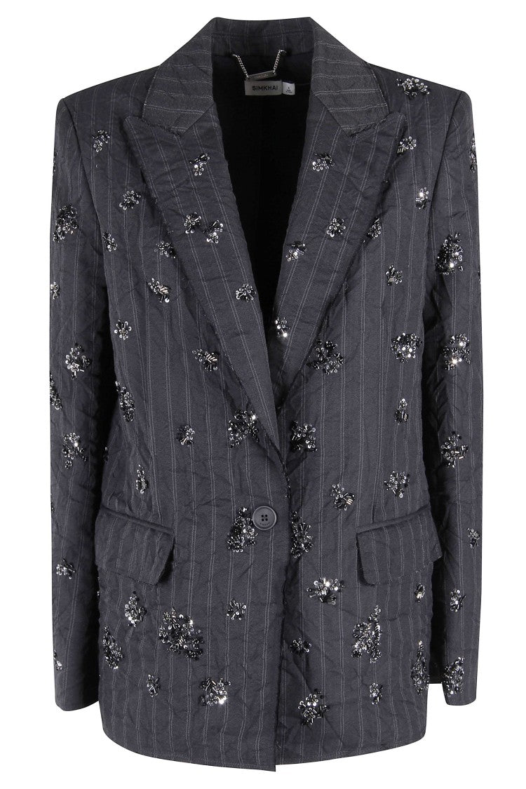 Simkhai Textured Sequin-Embellished Dark Gray Simkhai Blazer
