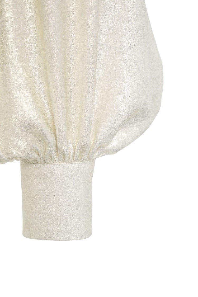 Himon's Gold Blouse With Glitter Finish And Puff Sleeves